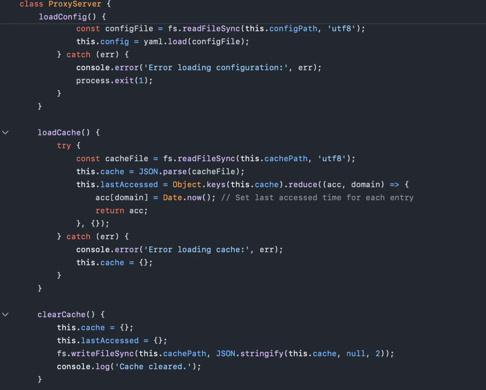 ProxyDNSCache source code handling configuration and cache state