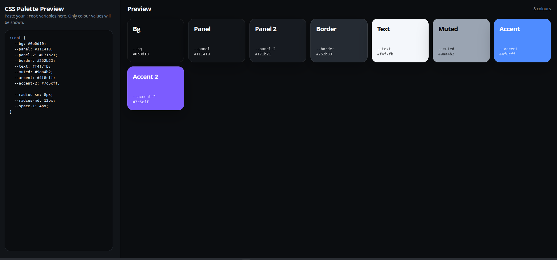 Colour palette previewer